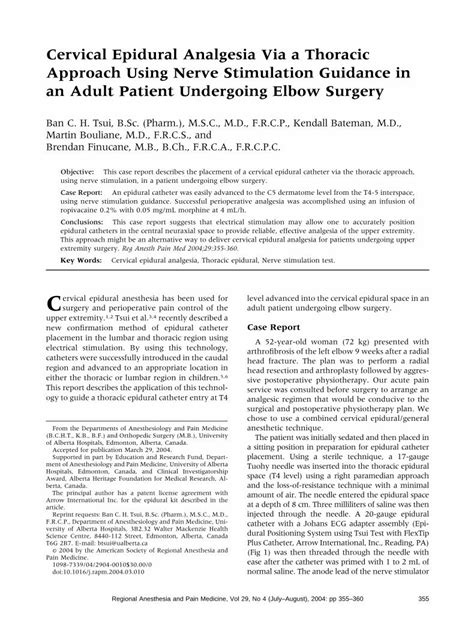 Pdf Cervical Epidural Analgesia Via A Thoracic Approach Using Nerve