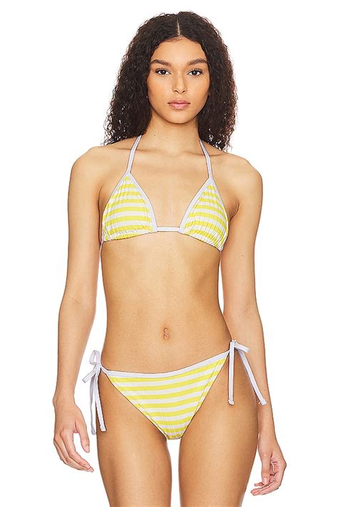 Solid Striped The Iris Bikini Top In Lemon Revolve