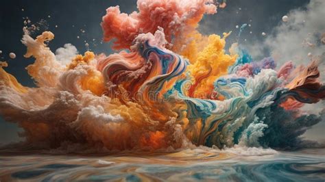 A Swirling Liquid Cloud Colour Paint Paint Drip In The Style Of