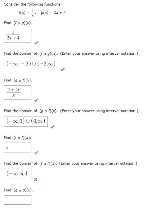 Solved Consider The Following Functions F X 1 G X 2x