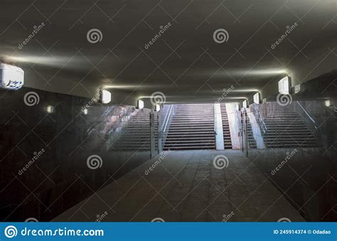 An Empty Underpass With Stairs Monochrome Image Stock Photo Image Of