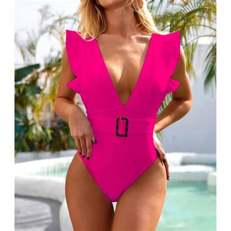 Maillot De Bain Une Pi Ce Pour Femmes Rose Pink A Dos Nu Bikini Rembourr Blanc Noir