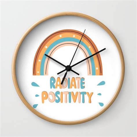 Wall Clock With Minimalist Lettering Radiate Positivity Inspirational