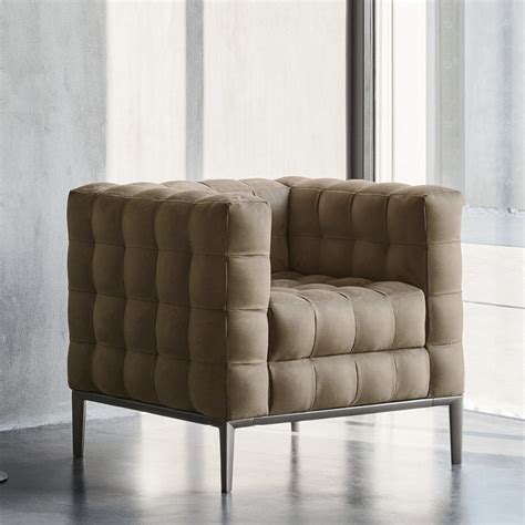 Contemporary Armchair CHOCOLAT Twils Fabric Leather Wooden