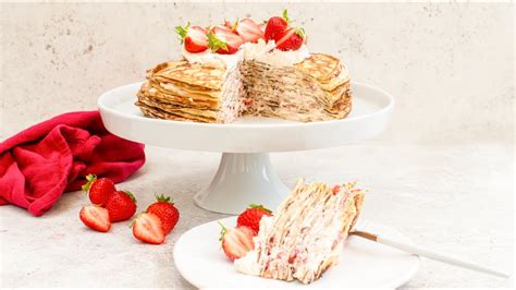 Strawberries And Cream Crepe Cake Recipe Youtube