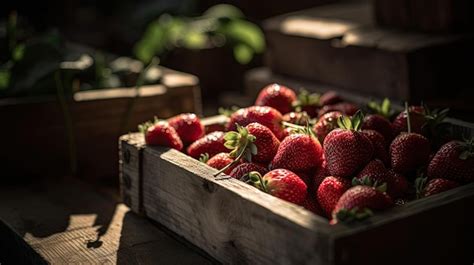 Se Exhibe Una Caja De Fresas En Una Caja De Madera Foto Premium