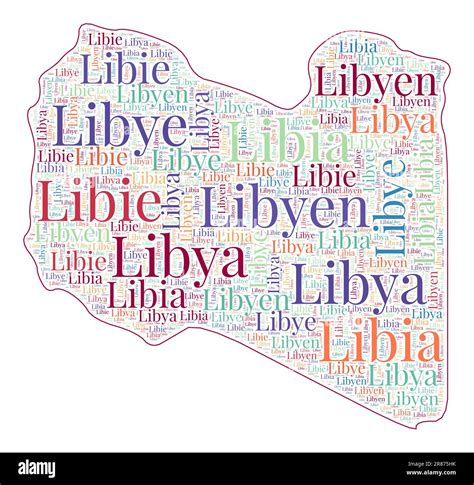 Libya Shape Filled With Country Name In Many Languages Libya Map In