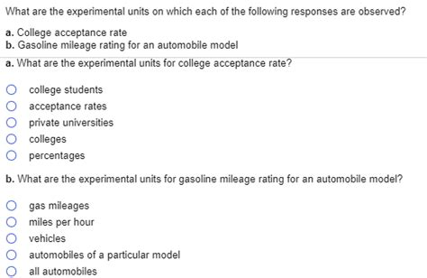 Solved What are the experimental units on which each of the | Chegg.com