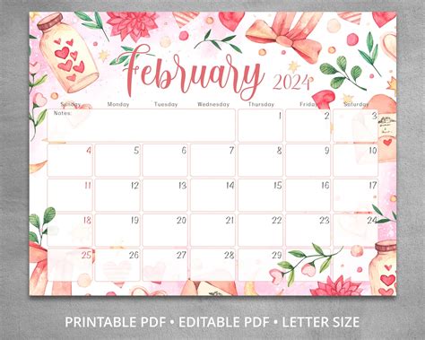 Editable February 2024 Calendar February Calendar With Valentine S Day