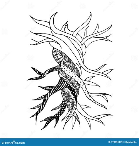 Abstract Old Tree With Roots Zen Doodle For Your Design Stock Vector