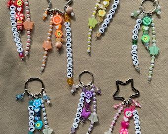 Personalized Beaded Keychain Custom Name Keyring Beaded Name Tag