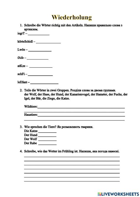 Wiederholung Online Practice Live Worksheets