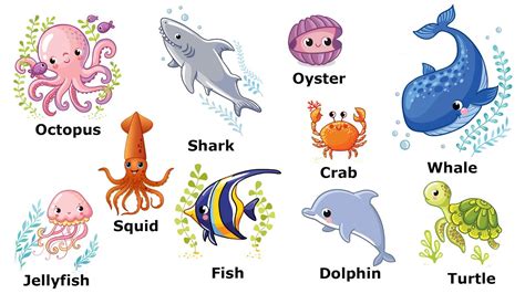 Учим английский. Морские обитатели. Marine creatures. Учим название ...