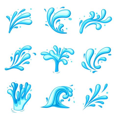 Cartoon water splash. Energy splashes clipart, liquid blue swirl flow ...