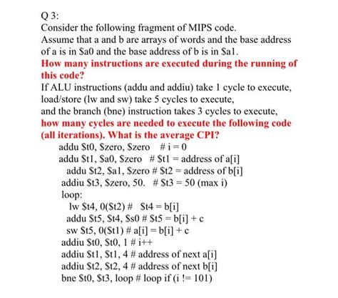 Solved Q 3 Consider The Following Fragment Of Mips Code