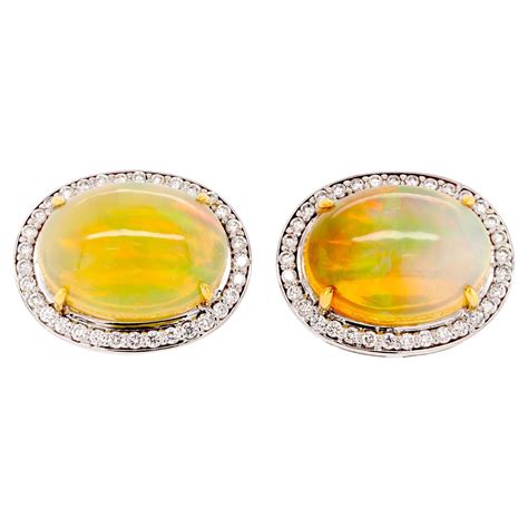 Fei Liu Opal Diamond 18ct White Gold Yellow Gold Accented Stud Earrings