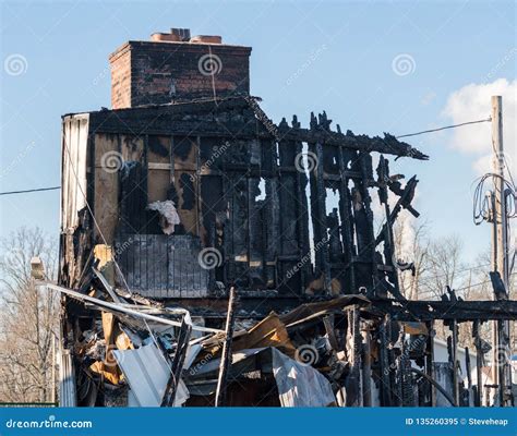 Burned Out Remains Of An Office Building Destroyed By Fire Stock Image