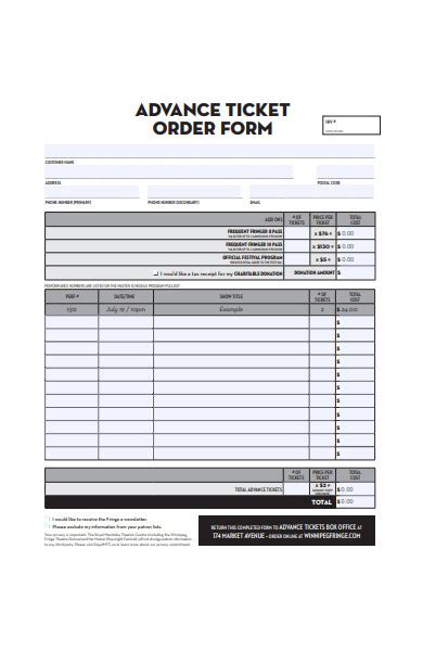 Free Ticket Order Forms In Pdf Ms Word Excel