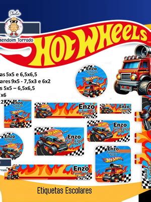 Arquivo Digital Etiquetas Escolares Hot Wheels Png Pdf Compre Produtos Personalizados No Elo7