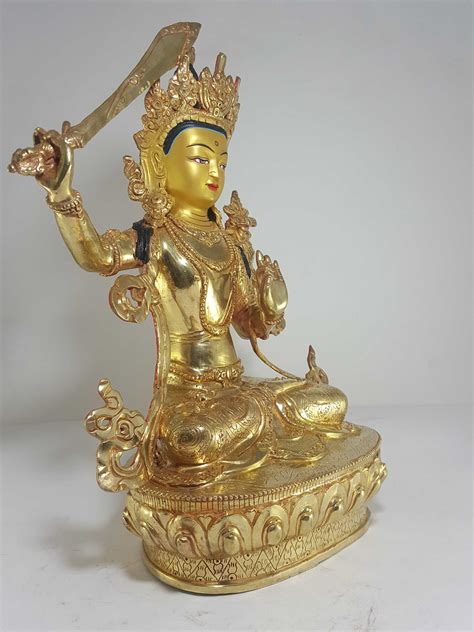 Statue Of Manjushri Full Fire Gold Plated With Painted Face Price Us