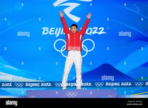 Gold Medalist Gao Tingyu Of China Celebrates During The Medal Ceremony