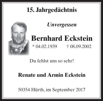 Traueranzeigen Von Bernhard Eckstein Wirtrauern