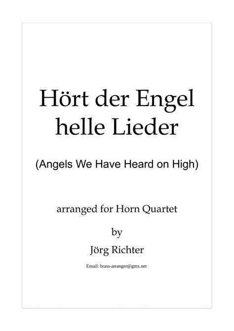 Hört der Engel helle Lieder für Hornquartett arr Jörg Richter