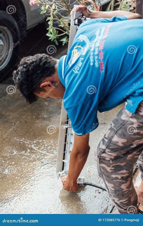 Cleaning Air Conditioner By Water For Clean A Dust Editorial Photo