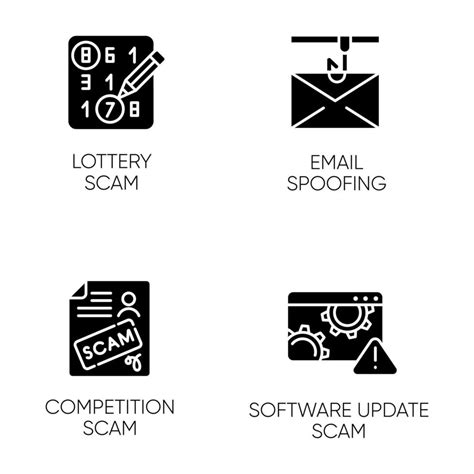 Scam Types Glyph Icons Set Lottery Competition Fraudulent Scheme