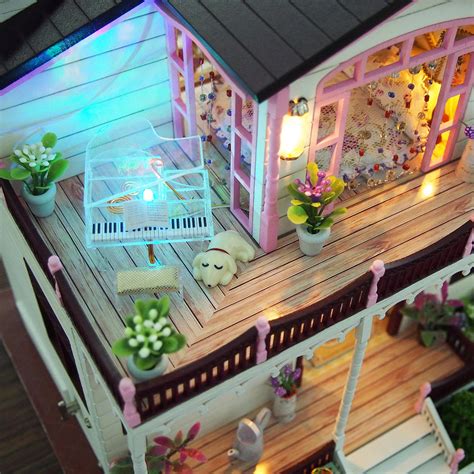 Diy Bowness Town Miniature Wooden Doll House Furniture Model Led Light