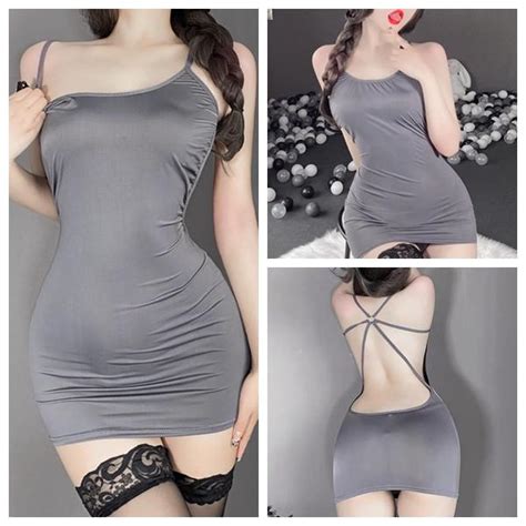 Jual Lingerie Sexy One Piece Dress Mini Sekretaris Cosplay Baju Tidur A Abu Abu All Size
