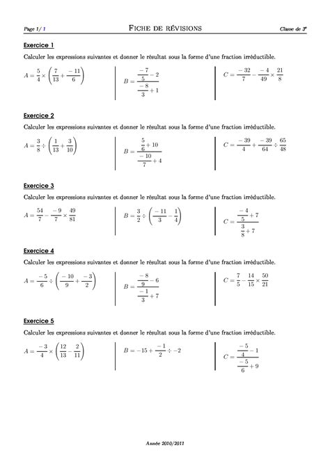 Calculs avec fractions et quotients Révisions Exercices AlloSchool