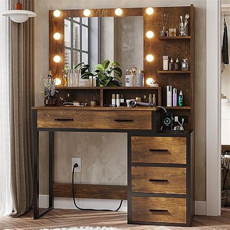 Llbiulife Makeup Vanity With Lights Vanity Desk With Charging Station White Vanity Table With 10