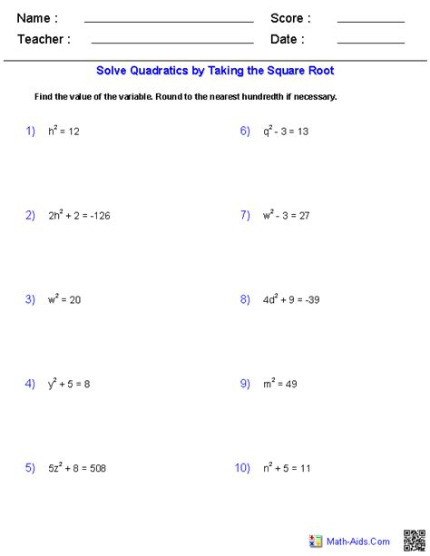 Quadratic Formula Equations Practice Problems