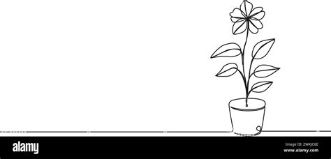 Continuous Single Line Drawing Of Potted Flower Line Art Vector