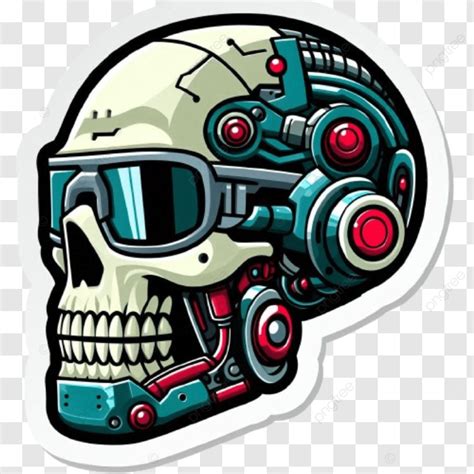 Cyborg Skull Cartoon Sticker Wearing Sunglass Skull Cartoon Skull