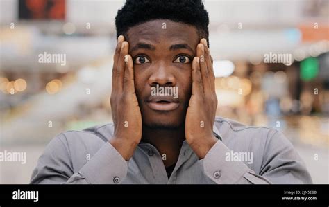 Close Up Male Portrait Young Surprised Stunned Excited Shocked Serious