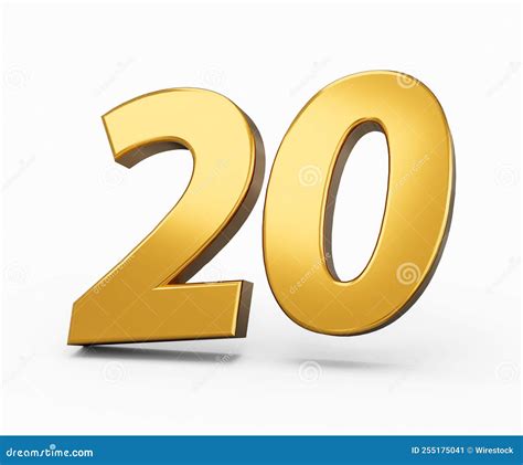 Golden 3d Rendering Illustration Of The Number 20 Isolated On White