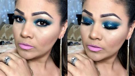 Maquillaje Azul Con Con Glitter En Tendencia Youtube