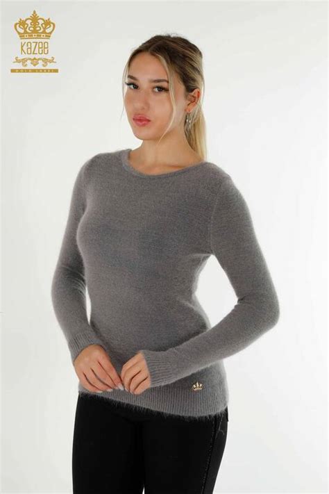 Pull En Tricot Pour Femmes En Gros Avec Logo Angora Gris Kazee