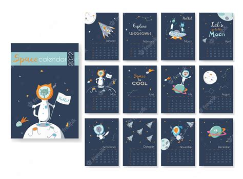 Космический календарь на 2022 год для детей шаблоны с космической ...