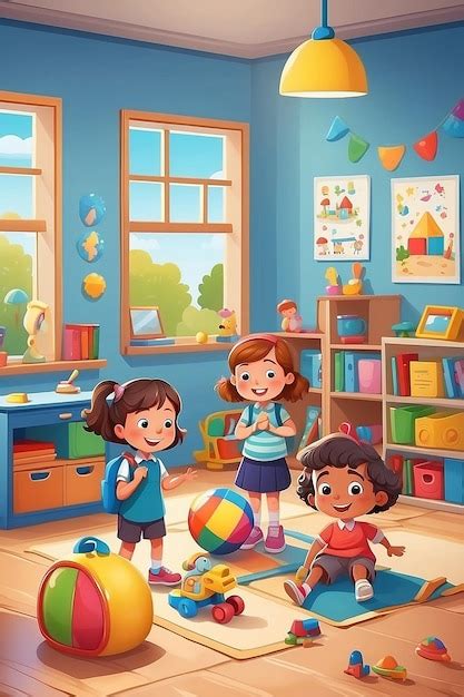 Premium Photo Kindergarten School Scene With Two Children Playing