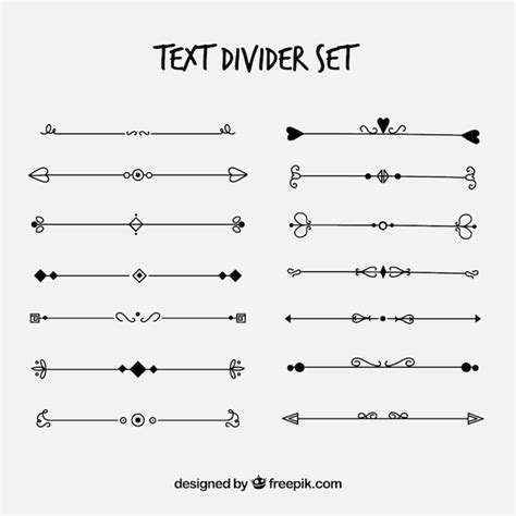 Conjunto de divisores de texto desenhados à mão Vetor Premium