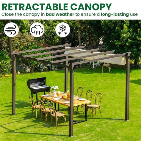 Jearey 10 Ft X 13 Ft Patio Metal Pergolas Rectangle Beige Metal Steel Roof Gazebo In The Gazebos