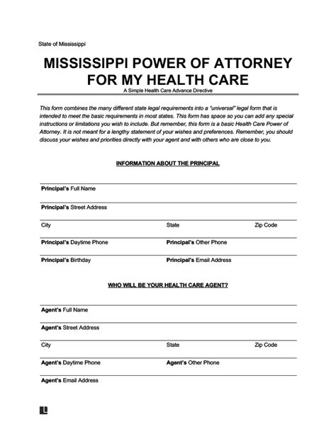 Mississippi Medical Power Of Attorney Form Pdf And Word