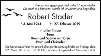 Traueranzeigen Von Robert Stader Trauerportal Ihrer Tageszeitung