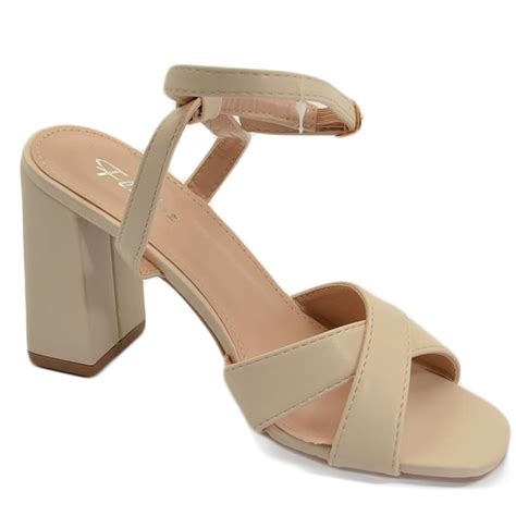 Sandalo Donna Nude Beige Con Tacco Comodo Largo Cm Fasce Comode Intrecciate Cinturino Alla