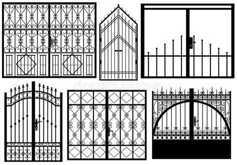 Set Of Iron Wrought Fences Gates Signboards Lan Stock Vector