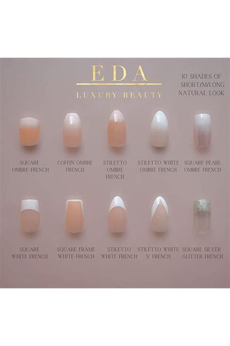 Eda Luxury Beauty Natural Nude Pink White Ombre French Press On Nails