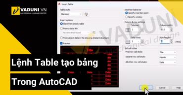 Lệnh Table tạo bảng trong AutoCAD Vaduni vn